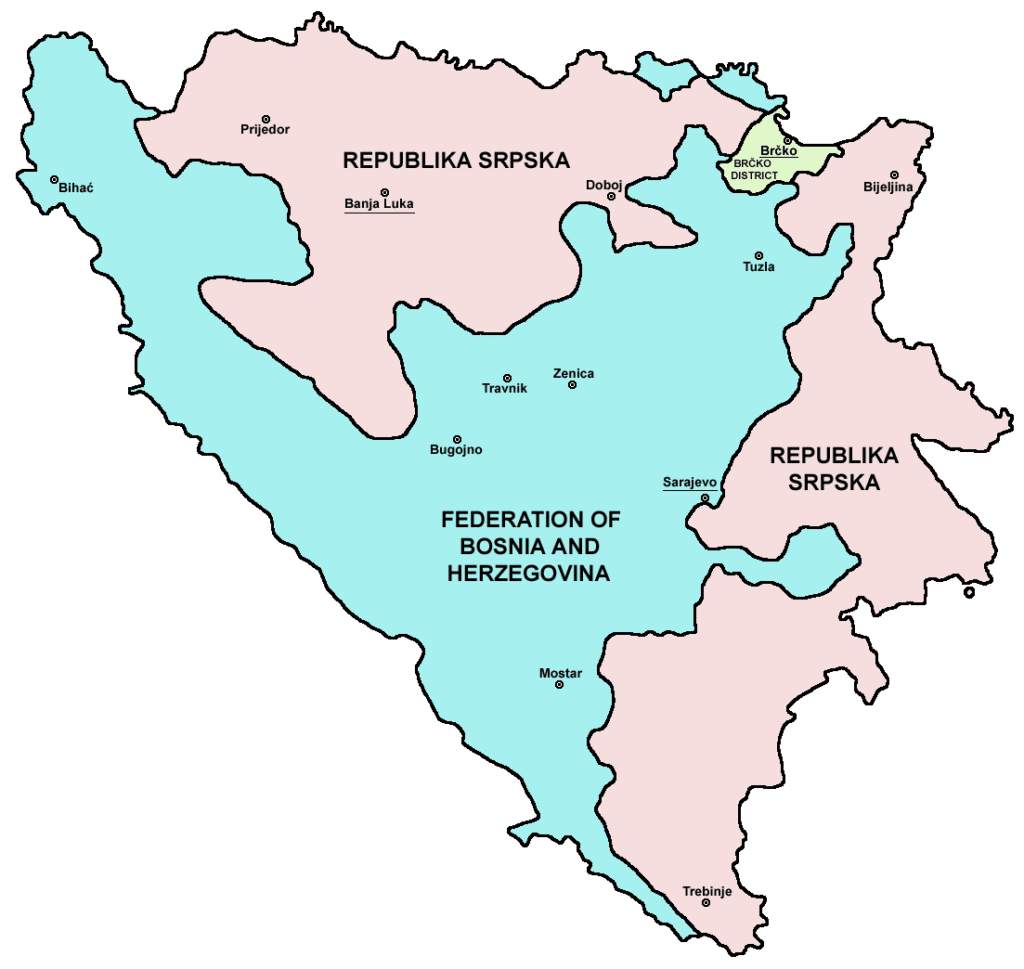 Carte de Bosnie aec ses entités autonomes